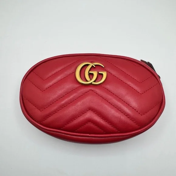 Gucci Marmont Oval Belt Bag Interlocking GG Quilted Leather Red Small 75 cm - Picture 5 of 16